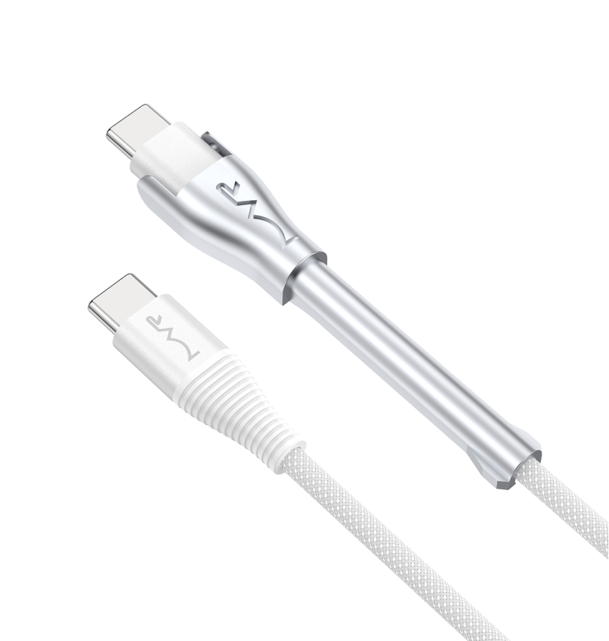 MVR 60W Nylon Braided Charging Cable - White | USB C 1.2m Multi Fast Charging Cable With Kickstand image 2