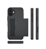 iPhone 16 Card Slide Case - Black | Slim Wallet Cover with Hidden Card Slot & Shock Protection