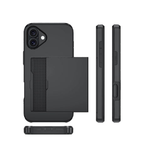iPhone 16 Card Slide Case - Black | Slim Wallet Cover with Hidden Card Slot & Shock Protection