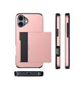 iPhone 16 Card Slide Case - Rose Gold | Slim Wallet Cover with Hidden Card Slot & Shock Protection
