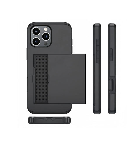 iPhone 16 Pro Card Slide Case - Black | Slim Wallet Cover with Hidden Card Slot & Shock Protection