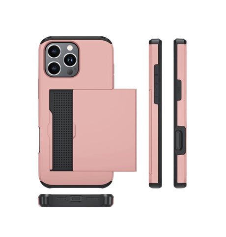 iPhone 16 Pro Card Slide Case - Rose Gold | Slim Wallet Cover with Hidden Card Slot & Shock Protection