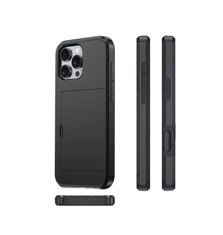 iPhone 16 Pro Max Card Slide Case - Black | Slim Wallet Cover with Hidden Card Slot & Shock Protection