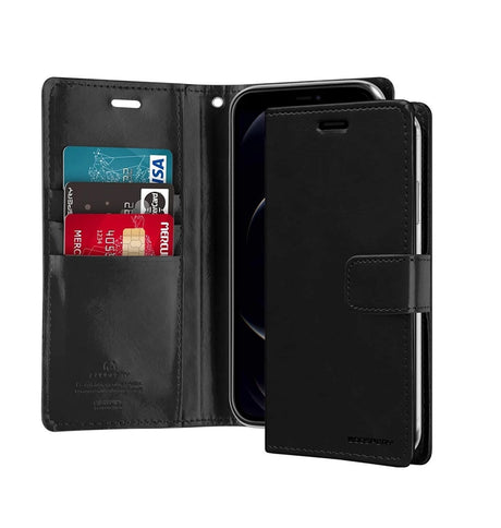 iPhone 17 Pro Max Diary Case - Black | Mercury Bluemoon with MagSafe & Card Holder Protection
