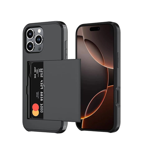 iPhone 16 Pro Card Slide Case - Black | Slim Wallet Cover with Hidden Card Slot & Shock Protection image 0
