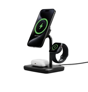 Cygnett ChargeBase Qi2 3-in-1 Magnetic 15W Wireless Charger-Black(CY5069BUNCP),1.2M USB-C Cable,5W Watch Charger, 180° Swivel Head,2 Years Warranty image 0