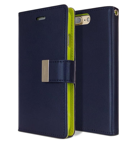 iPhone 15 Pro Rich Diary Case– Navy/Lime | Mercury – Card Holder & Magnetic Closure image 0