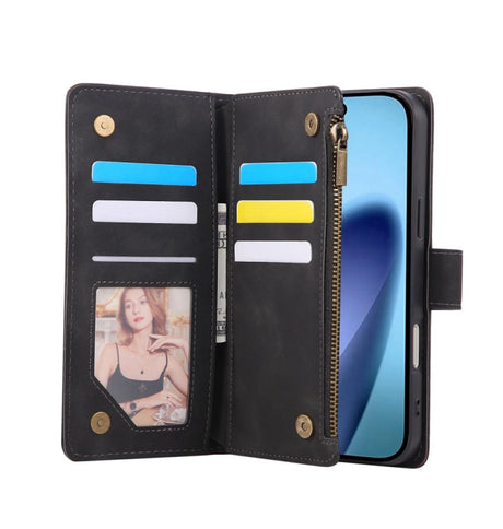 iPhone 17 Pro Max Zipper Wallet Case – Black | Multi-Slot Leather Wallet, Zipper Closure, MagSafe Compatible image 3