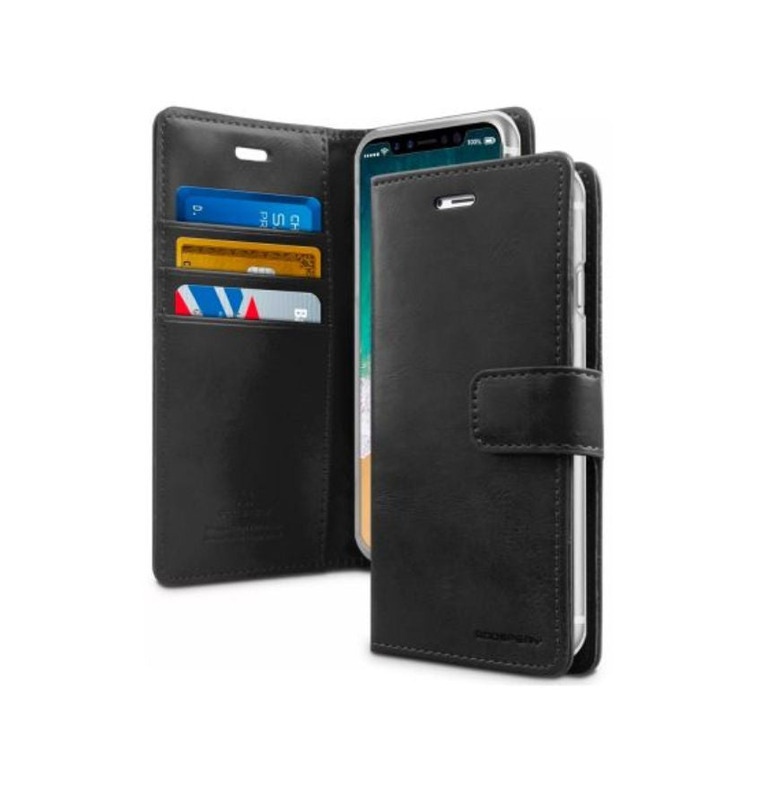iPhone 16 Wallet Case - Black | Goospery Mercury Bluemoon Luxury Glitter Flip Cover with Mirror & Card Slots image 0