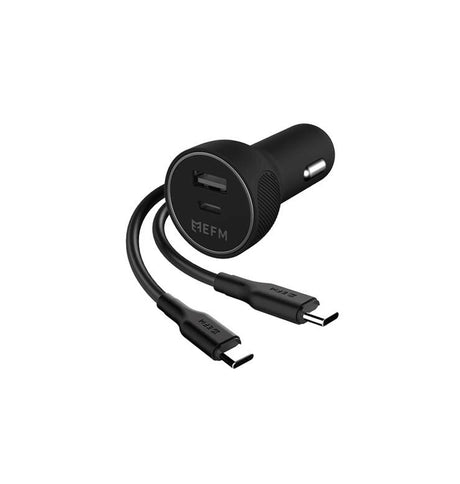 39W Dual Port Car Charger – Black | EFM Fast Charge Series with Type-C PD & USB-A 1M Cable image 0