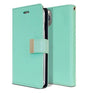 iPhone 15 Plus Wallet Case – Mint & Navy Colorblock | Goospery Mercury Rich Diary Premium PU Leather with Anti-Theft Protection image 0