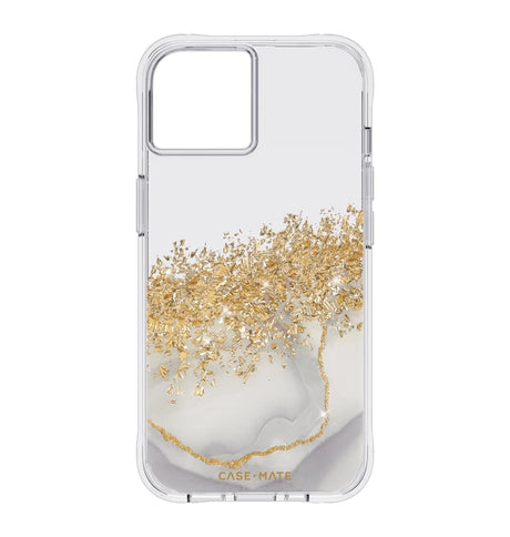 iPhone 14 Pro Case – White | Case-Mate Karat Marble Cover – Elegant Finish, Gold Foil Accents & Antimicrobial Protection image 0