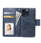 iPhone 16 Pro Wallet Case - Navy | Hanman Leather Magnetic Detachable Flip Cover image 0