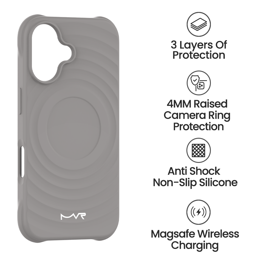 iPhone 16 Plus MVR Wave Silicone Case - Grey | Shockproof & Slim Fit Back Cover image 4