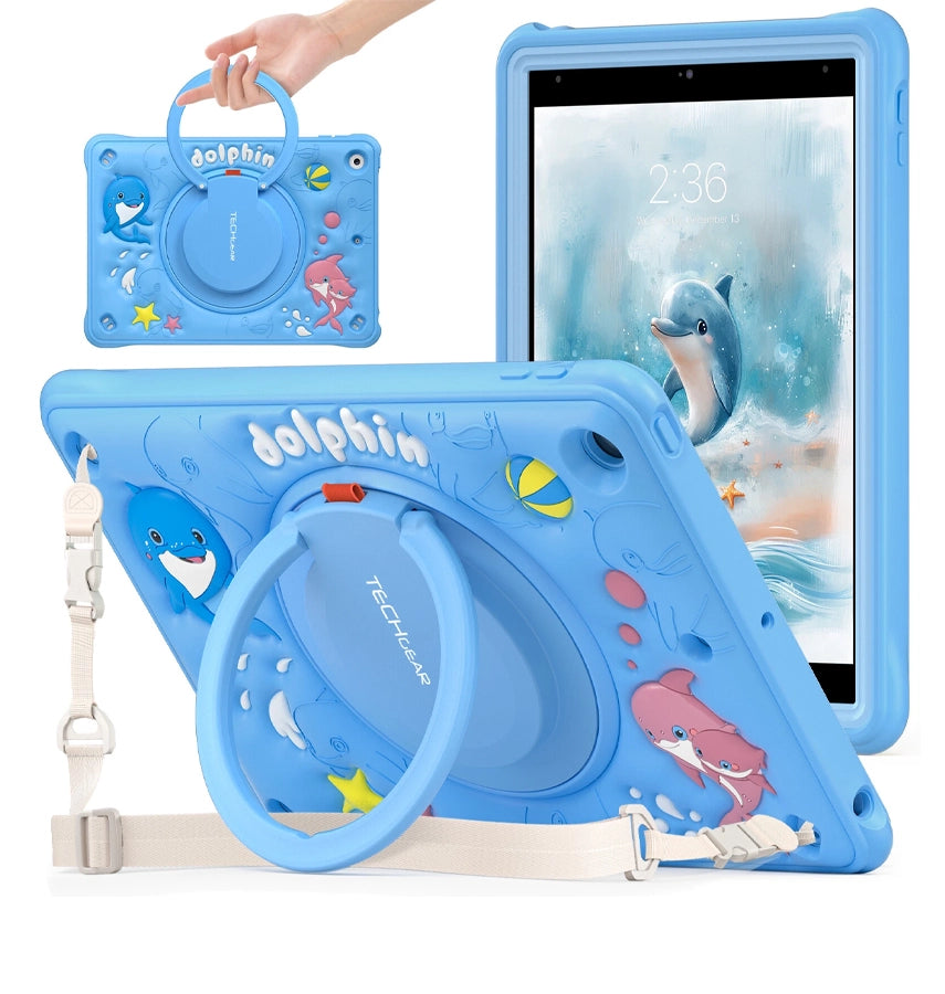iPad 10.2 Survivor Generic Case with Shoulder Strap - Bubble Dolphin | Protective Cover with Slim, Durable & Stylish Design