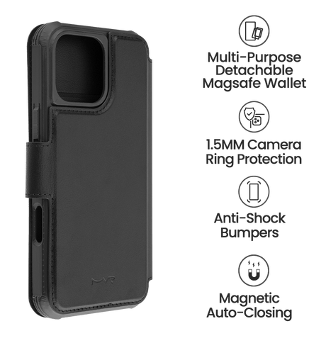 iPhone 16 Pro Max MVR Luxe Guard MagSafe Wallet Case - Black | Detachable Flip Cover, Card Holder image 4