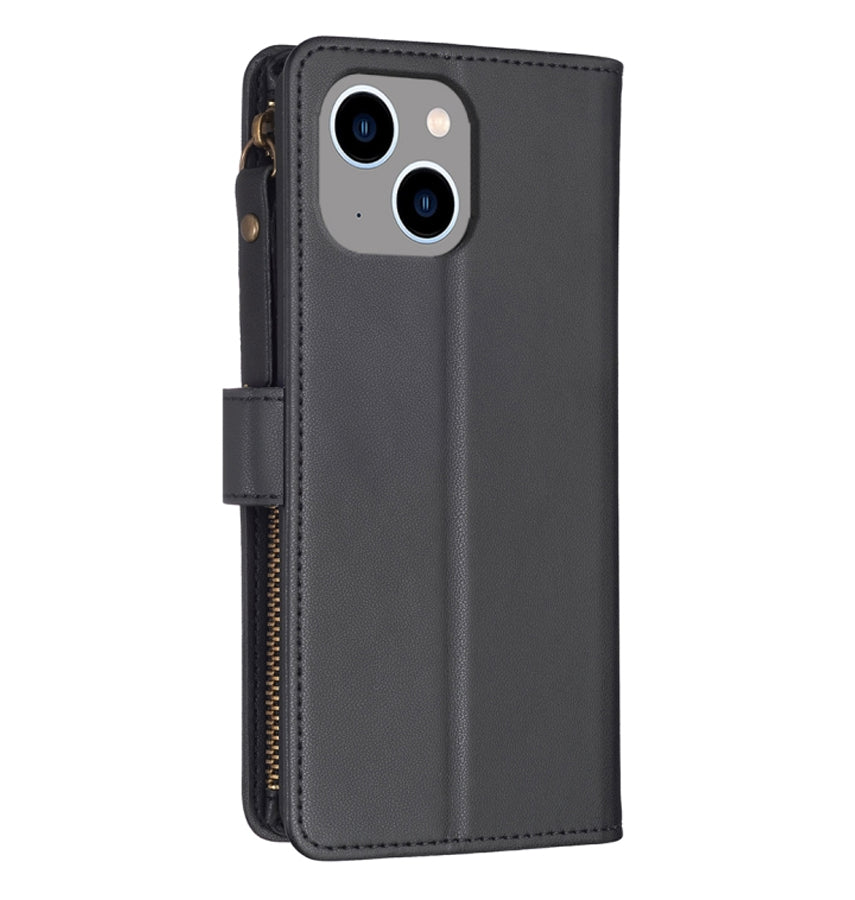iPhone 15 Zipper Wallet Case - Black | Genuine Leather with Secure Coin Pocket & 6 Card Slots