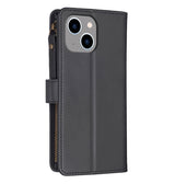 iPhone 15 Zipper Wallet Case - Black | Genuine Leather with Secure Coin Pocket & 6 Card Slots