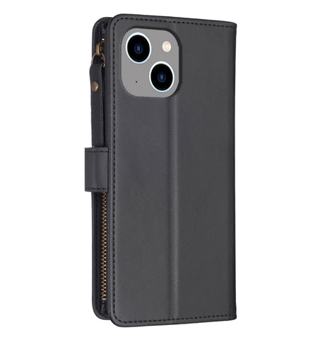 iPhone 15 Zipper Wallet Case - Black | Genuine Leather with Secure Coin Pocket & 6 Card Slots