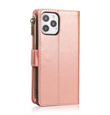 iPhone 15 Pro Zipper Wallet Case - Rose Gold | Genuine Leather with Secure Coin Pocket & 6 Card Slots