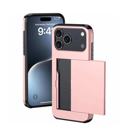 iPhone 17 Pro Max Card Slide Case – Rose Gold | Slim Wallet Design, Card Holder Function, MagSafe Compatible image 0