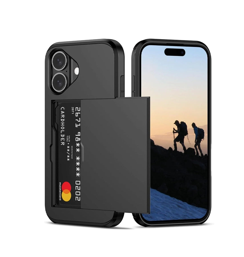 iPhone 16 Card Slide Case - Black | Slim Wallet Cover with Hidden Card Slot & Shock Protection image 0