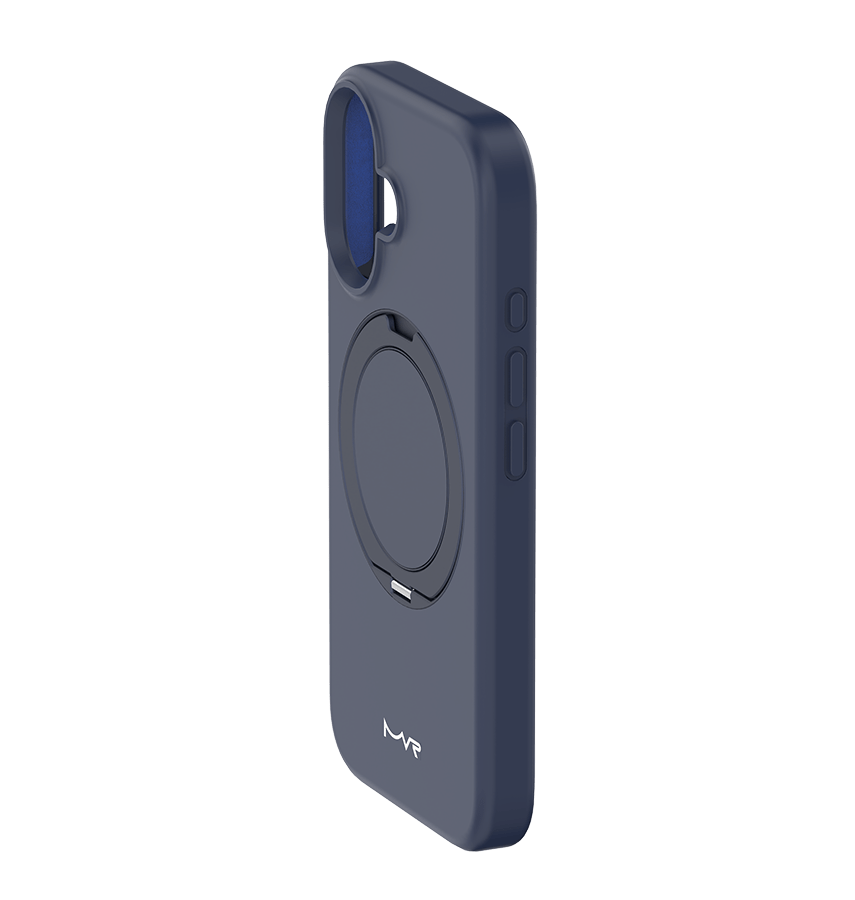 iPhone 16 MVR Liquid Silicone Stand Case - Navy Blue | Soft - Touch, Adjustable Kickstand image 1