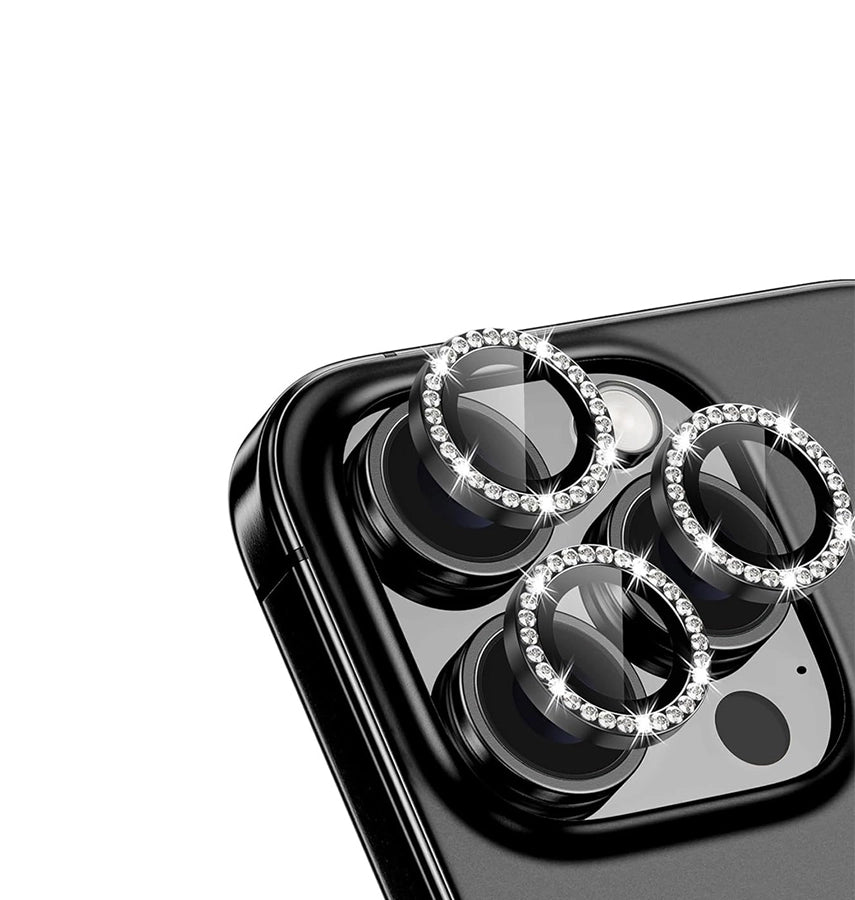 iPhone 17 Pro Max/17 Pro/16 Pro Max/16 Pro Glam Camera Lens 
– Black | MVR Bezel Frame, Diamond-Cut, 9H Sapphire image 0