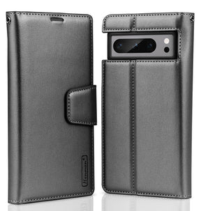 Google Pixel 8 Wallet Case - Black | Hanman Diary Flip Cover with Card Slots image 0