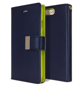 iPhone 14 Pro Rich Diary Case – Navy/Lime | Mercury – Card Slots, Magnetic Closure & Stylish PU Leather image 0