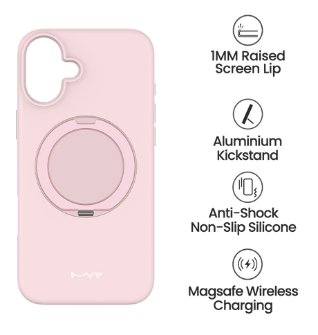 iPhone 16 MVR Liquid Silicone Stand Case - Pink Sand | Soft - Touch, Adjustable Kickstand image 4