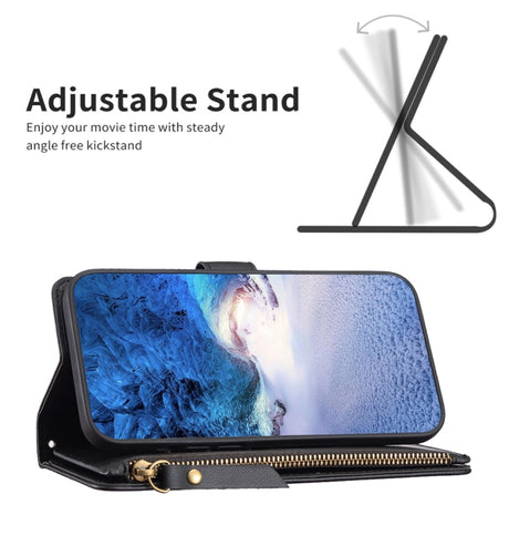 iPhone 15 Zipper Wallet Case - Black | Genuine Leather with Secure Coin Pocket & 6 Card Slots