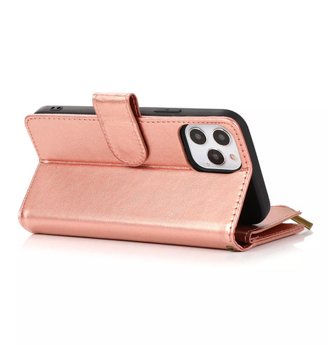 iPhone 15 Pro Max Zipper Wallet Case - Rose Gold | Genuine Leather with Secure Coin Pocket & 6 Card Slots