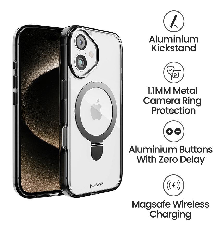 iPhone 16 Plus Stellar Stand Case - Smokey Black | Built In Adjustable Kickstand, Shockproof Back Cover image 4
