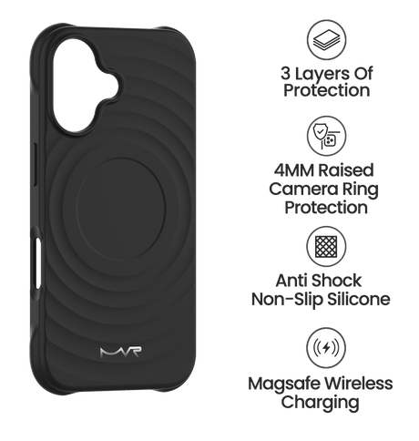 iPhone 16 MVR Wave Silicone Case - Black | Shockproof & Slim Fit Back Cover image 4