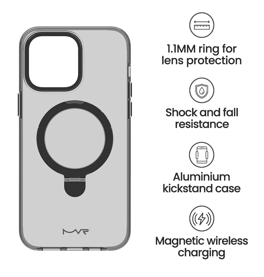 iPhone 15 Pro Max MVR Stellar Stand Case - Smokey Black | Perfect Fit Design, Soft Touch Protective Cover image 3