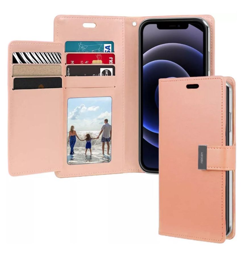 iPhone 15 Plus Wallet Case – Rose Gold | Goospery Mercury Rich Diary with PU Leather, 3 Card Slots & Magnetic Closure image 0