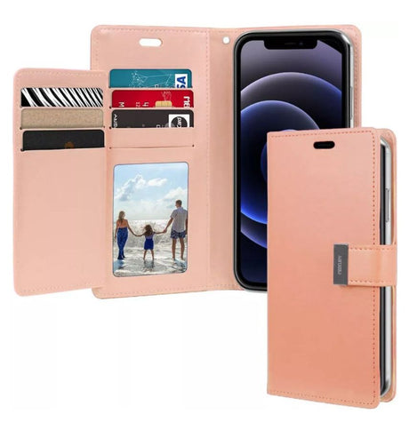 iPhone 15 Plus Wallet Case – Rose Gold | Goospery Mercury Rich Diary with PU Leather, 3 Card Slots & Magnetic Closure image 0