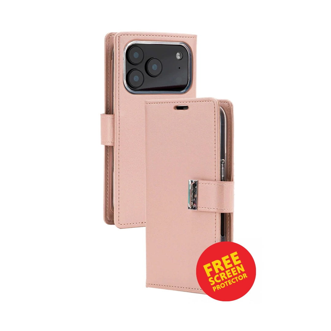 iPhone 17 Pro Max Case – Rose Gold | Mercury Rich Diary MagSafe Wallet Design, Premium PU Leather, Classic Look image 0