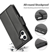 iPhone 16 Plus Wallet Case - Black | Hanman Leather Magnetic Detachable Flip Cover