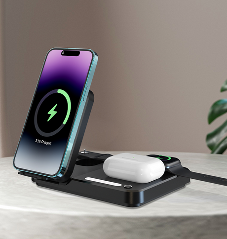 MVR Black Foldable 3 in 1 Charging Stand Universal Charger with Light - DC-2 image 4