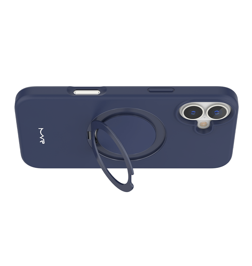 iPhone 16 MVR Liquid Silicone Stand Case - Navy Blue | Soft - Touch, Adjustable Kickstand image 3