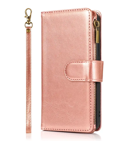 iPhone 12/12 Pro Zipper Wallet Case - Rose Gold | Genuine Leather with Secure Zipper Closure & Multiple Card Slots image 0