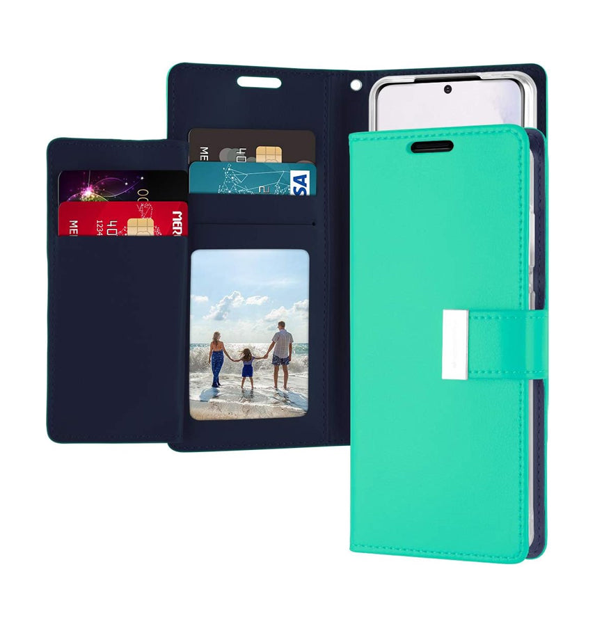 iPhone 13 Pro Max Rich Diary Case – Mint/Navy | Mercury Premium Leather, Slim Fit, Magnetic Closure image 0