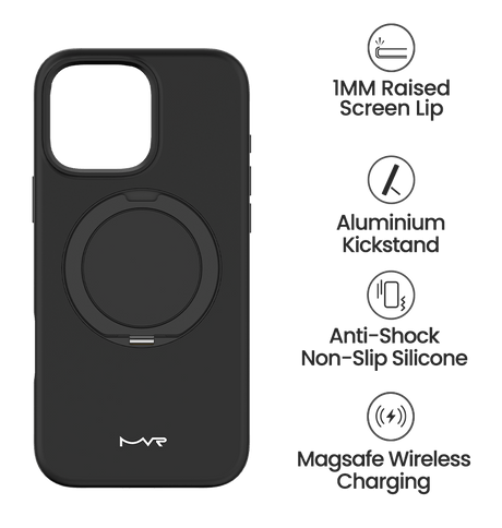 iPhone 16 Pro Max MVR Liquid Silicone Stand Case - Black | Soft - Touch, Adjustable Kickstand, Slim & Protective image 4