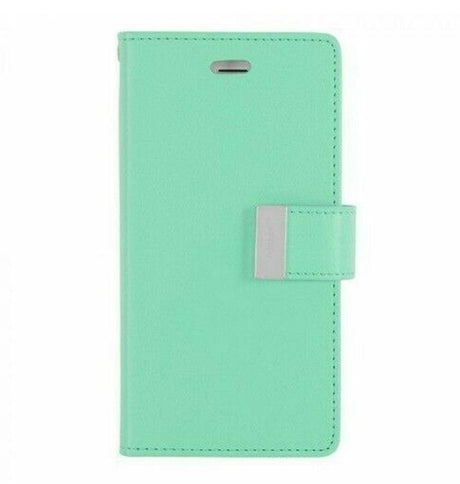 iPhone 14 Pro Max Wallet Case - Mint/Navy | Goospery Mercury Magnetic Detachable Flip Cover image 0
