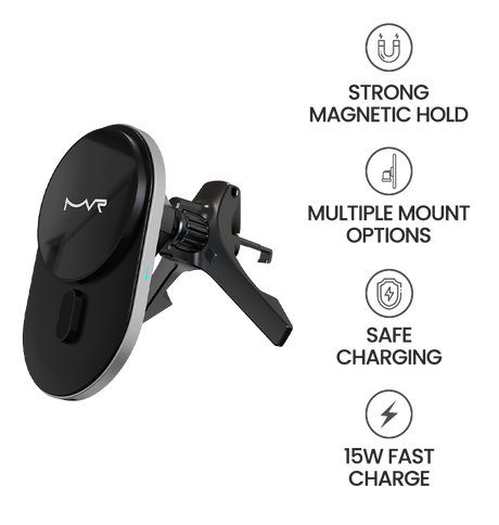 MVR T2 MagSafe Car Phone Holder - Glossy Black | Strong Magnetic Hold & 360° Adjustable image 6