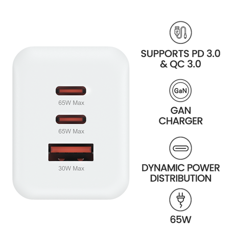 MVR 65W 3 Ports Wall Adapter (GAN-65) - White | SUPPORTS PD 3.0 & QC 3.0 image 6