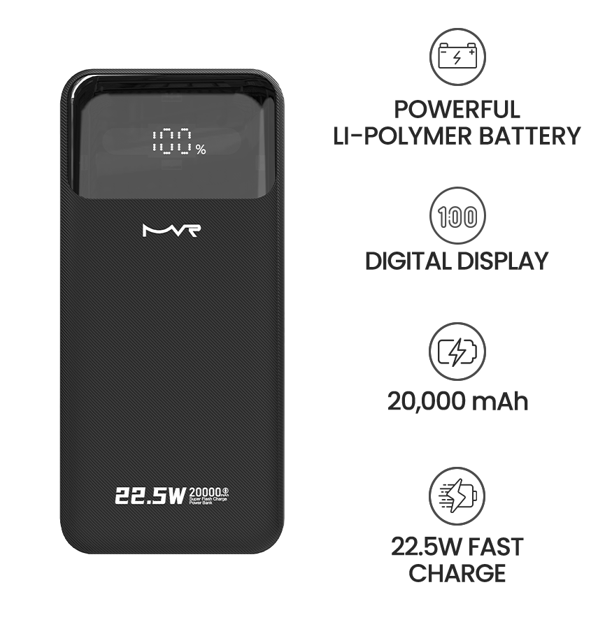 Rapid 20W Power Bank – Black | MVR Ultrafast Series, 20,000 mAh Capacity with Built‑in Cable image 8
