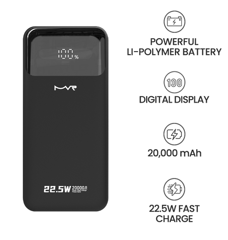 Rapid 20W Power Bank – Black | MVR Ultrafast Series, 20,000 mAh Capacity with Built‑in Cable image 8
